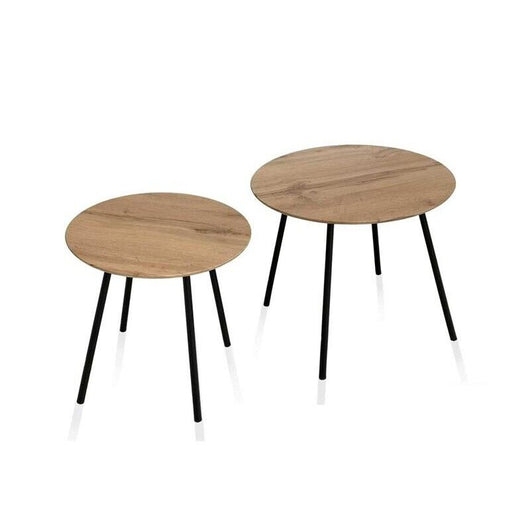 SET 2 TAVOLINI TONDI CON TOP NATURALE E GAMBE NERE 50X46-40X41 CM