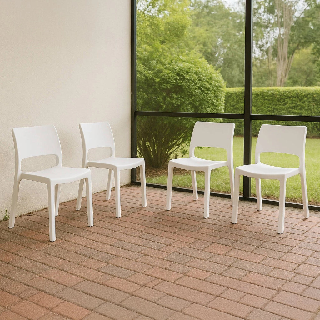 Set di 4 sedie da esterno Zircone, Seduta da giardino, Per indoor o outdoor, Impilabile, Made in Italy, 50x51 h82 cm, Bianco