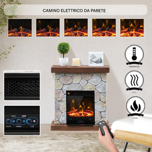 Camino Elettrico Cortina con Fiamma Realistica Caminetto Riscaldamento 2000 W