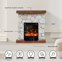 Camino Elettrico Cortina con Fiamma Realistica Caminetto Riscaldamento 2000 W