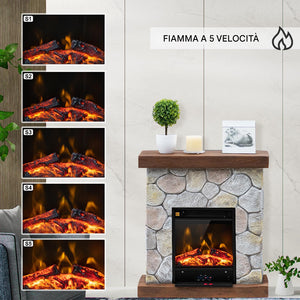 Camino Elettrico Cortina con Fiamma Realistica Caminetto Riscaldamento 2000 W