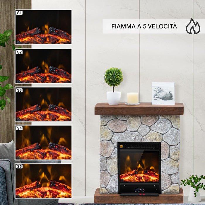 Camino Elettrico Cortina con Fiamma Realistica Caminetto Riscaldamento 2000 W