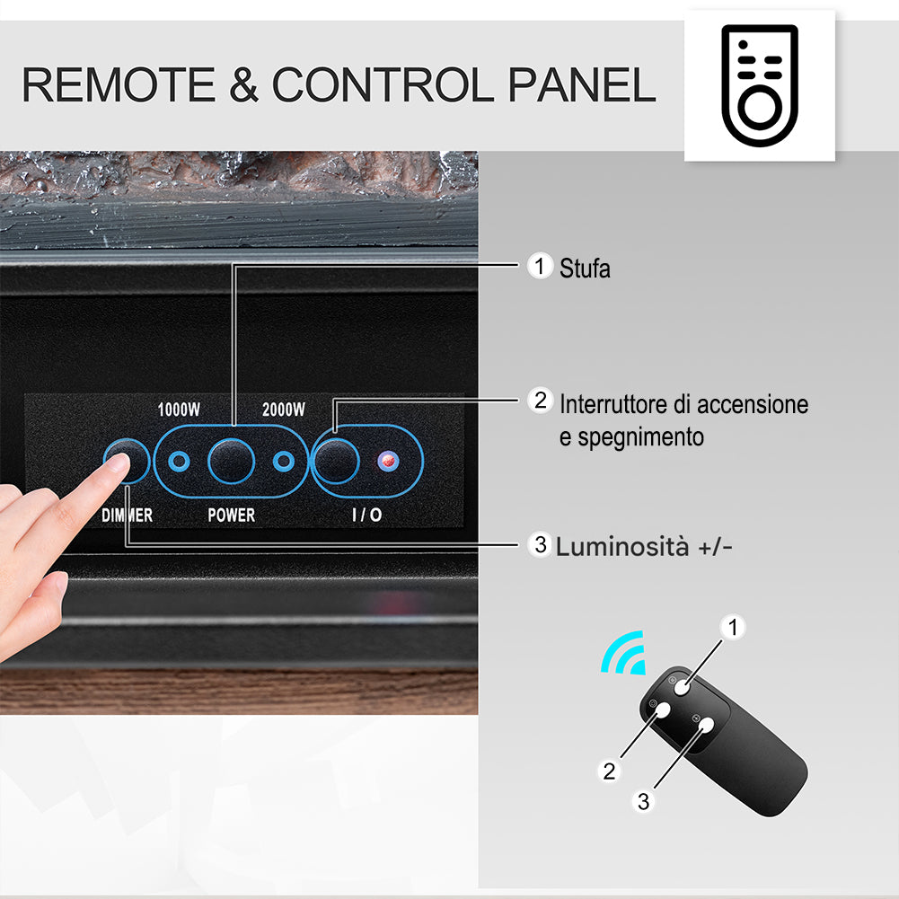 Camino Elettrico Cortina con Fiamma Realistica Caminetto Riscaldamento 2000 W