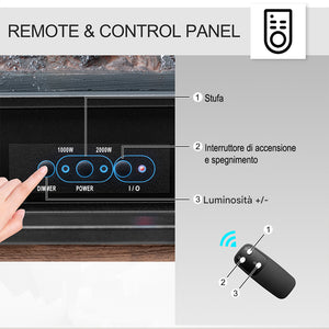 Camino Elettrico Cortina con Fiamma Realistica Caminetto Riscaldamento 2000 W