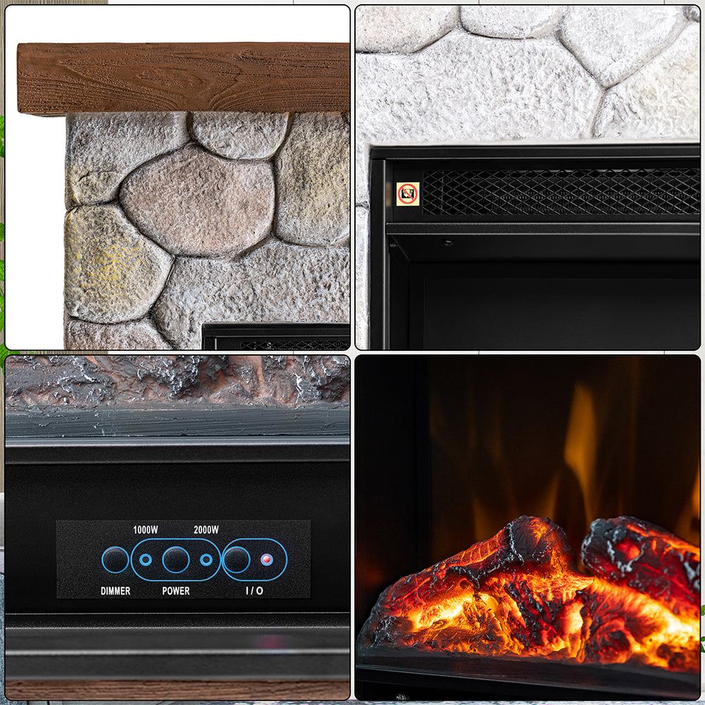 Camino Elettrico Cortina con Fiamma Realistica Caminetto Riscaldamento 2000 W