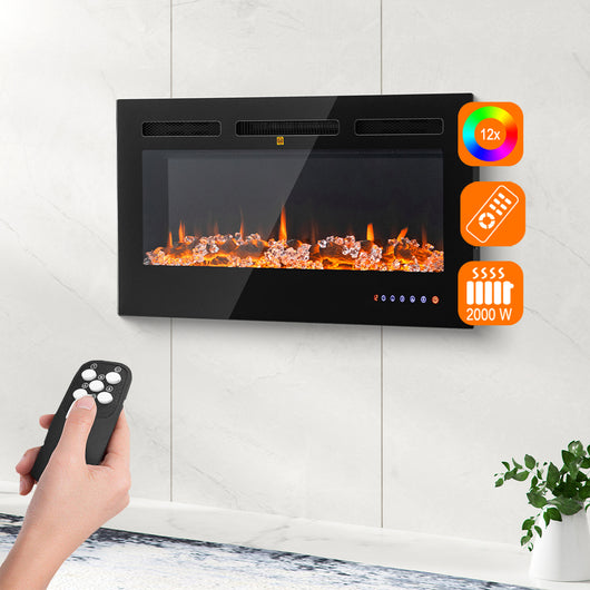 Camino Elettrico Livigno a Incasso Caminetto Stufa Riscaldante a Parete 91.4 cm