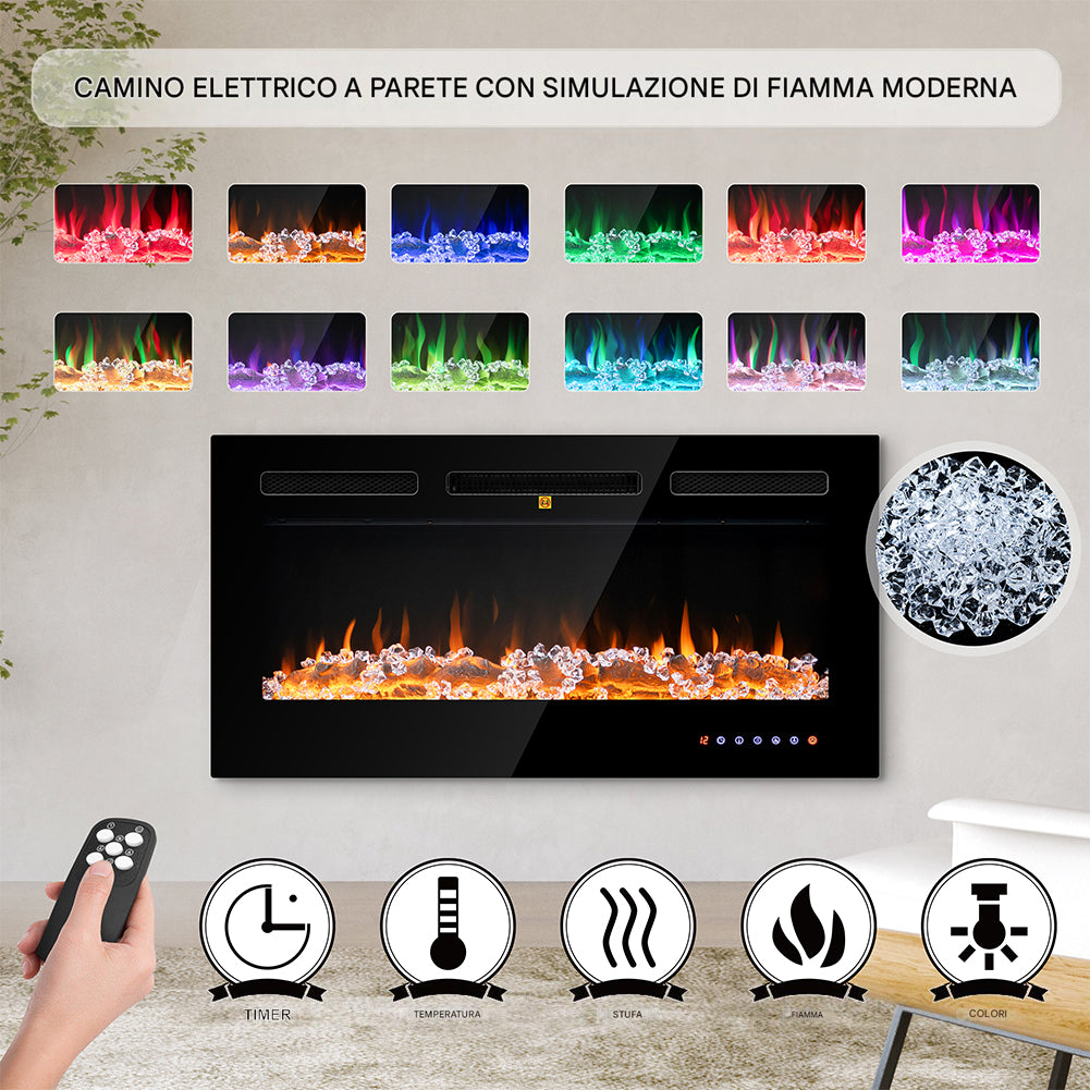 Camino Elettrico Livigno a Incasso Caminetto Stufa Riscaldante a Parete 91.4 cm