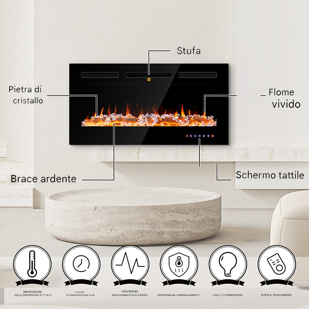 Camino Elettrico Livigno a Incasso Caminetto Stufa Riscaldante a Parete 91.4 cm