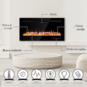 Camino Elettrico Livigno a Incasso Caminetto Stufa Riscaldante a Parete 91.4 cm