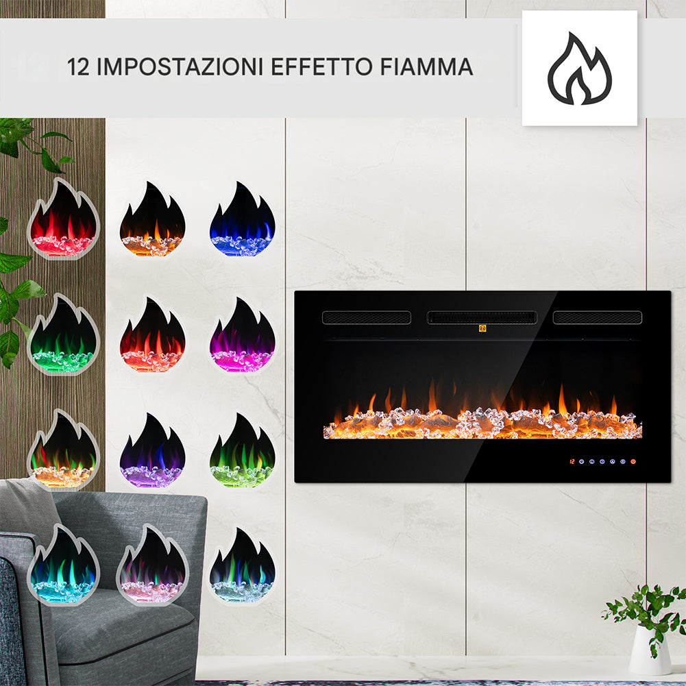 Camino Elettrico Livigno a Incasso Caminetto Stufa Riscaldante a Parete 91.4 cm