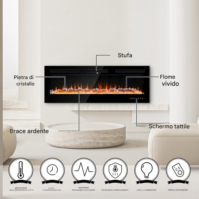 Camino Elettrico Livigno a Incasso Caminetto Stufa Riscaldante a Parete 132 cm
