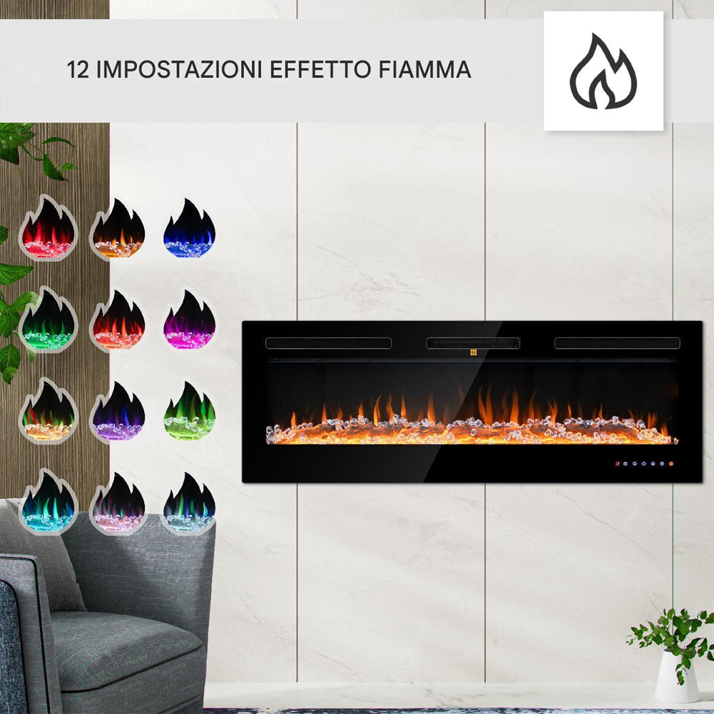 Camino Elettrico Livigno a Incasso Caminetto Stufa Riscaldante a Parete 132 cm