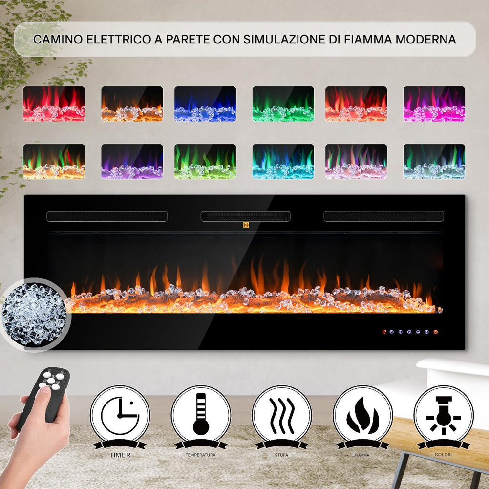 Camino Elettrico Livigno a Incasso Caminetto Stufa Riscaldante a Parete 132 cm