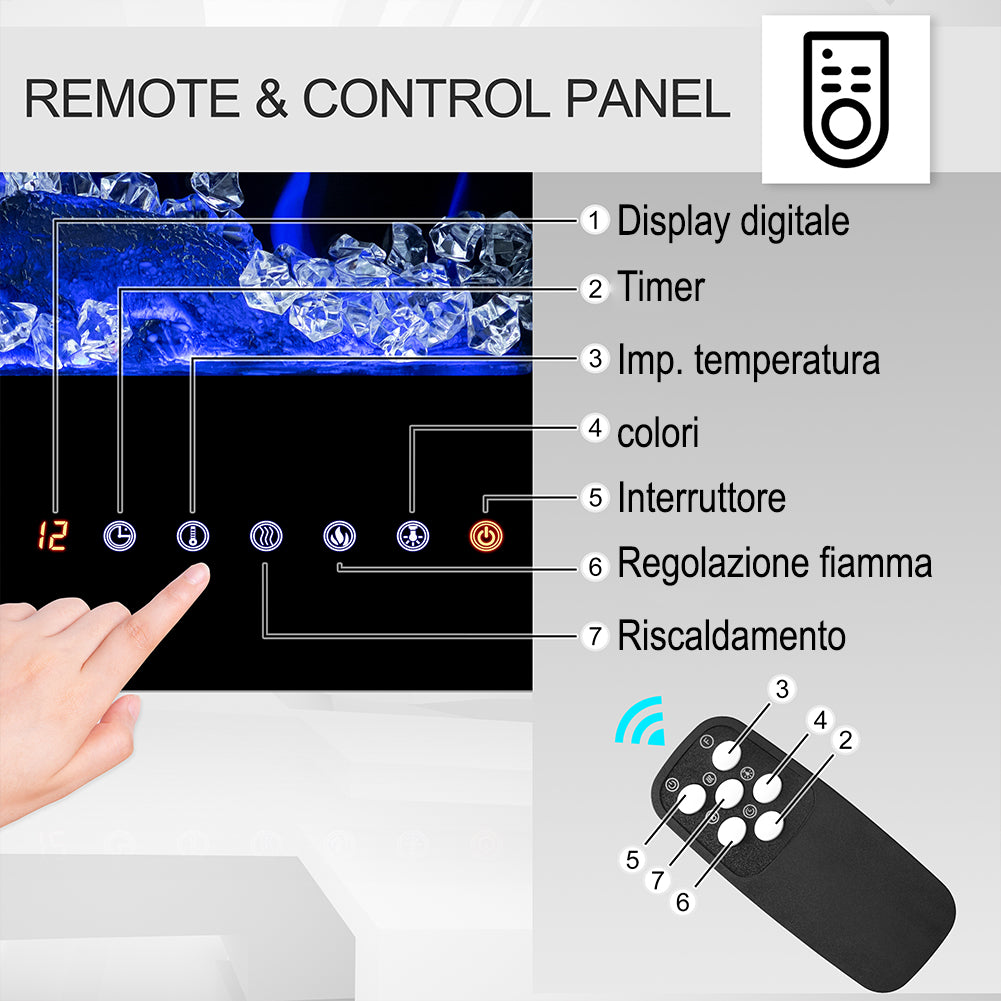 Camino Elettrico Livigno a Incasso Caminetto Stufa Riscaldante a Parete 132 cm