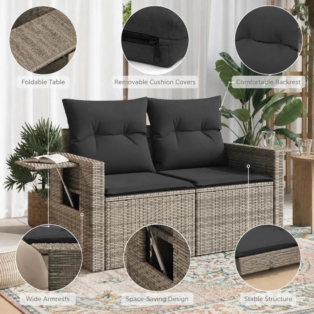 2-seater Garden Sofa With Cushions, Grey Poly Rattan