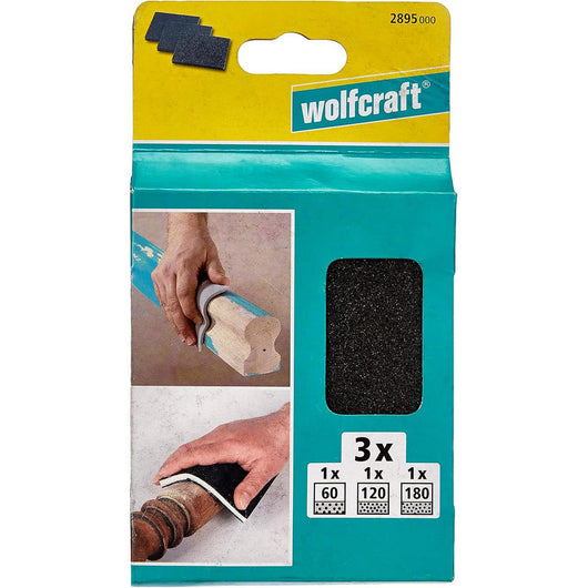 Set Spugne Abrasive per Legno Plastica Carrozzeria 60 120 180 Wolfcraft