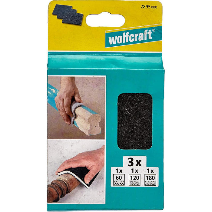 Set Spugne Abrasive per Legno Plastica Carrozzeria 60 120 180 Wolfcraft