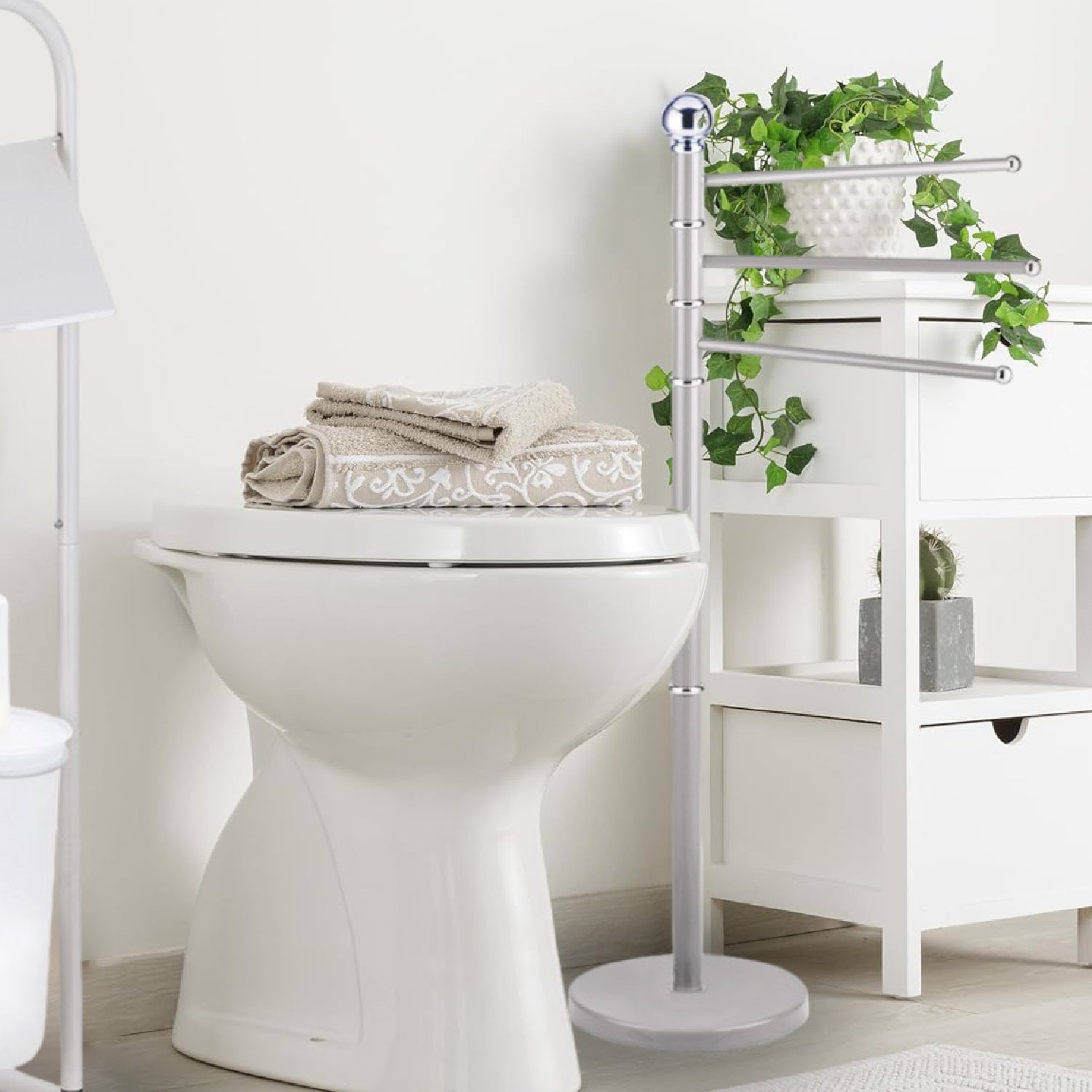 Piantane da Bagno Porta Asciugamani Acciaio Smaltato 3 Braccia Grigio Chiaro