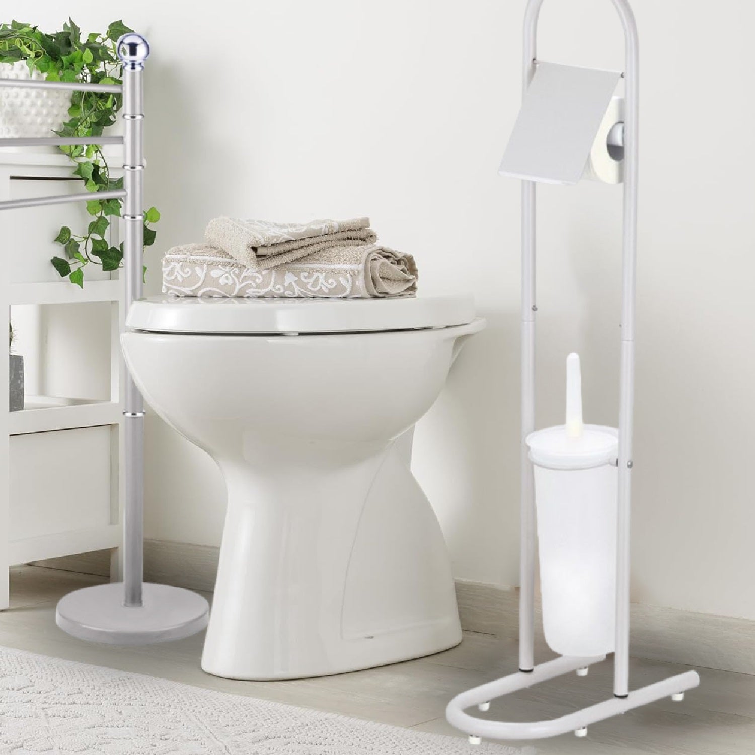 Piantane da Bagno Portarotolo Porta scopino Acciaio Smaltato Grigio Chiaro