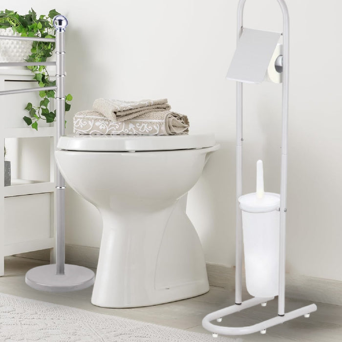 Piantane da Bagno Portarotolo Porta scopino Acciaio Smaltato Grigio Chiaro