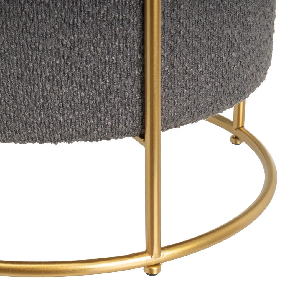 Pouf Poggiapiedi Contenitore Rotondo in Oro e Tessuto Grigio Scuro 43x43x40cm
