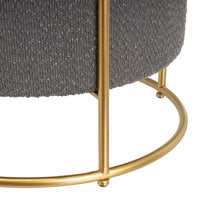 Pouf Poggiapiedi Contenitore Rotondo in Oro e Tessuto Grigio Scuro 43x43x40cm
