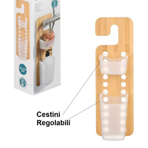 Mensola Porta Accessori da Bagno in Legno di Bambù e Abs 14x10 H 44 cm Moderno