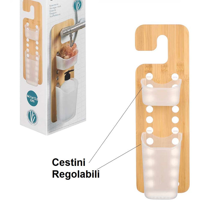 Mensola Porta Accessori da Bagno in Legno di Bambù e Abs 14x10 H 44 cm Moderno