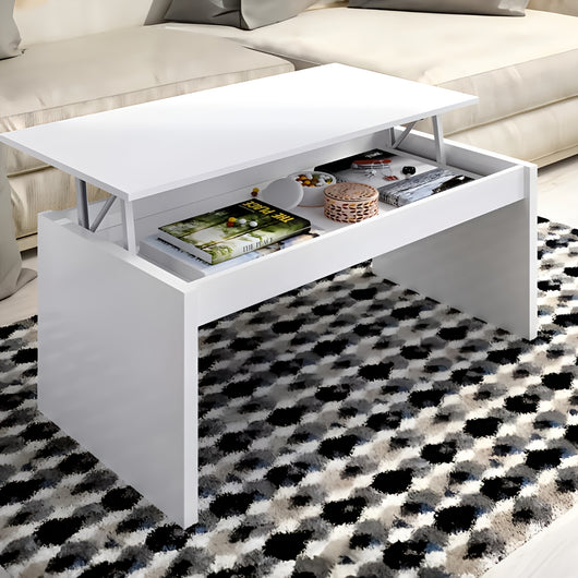 Tavolino da caffè per soggiorno, contenitore sollevabile bianco 43X100X50cm