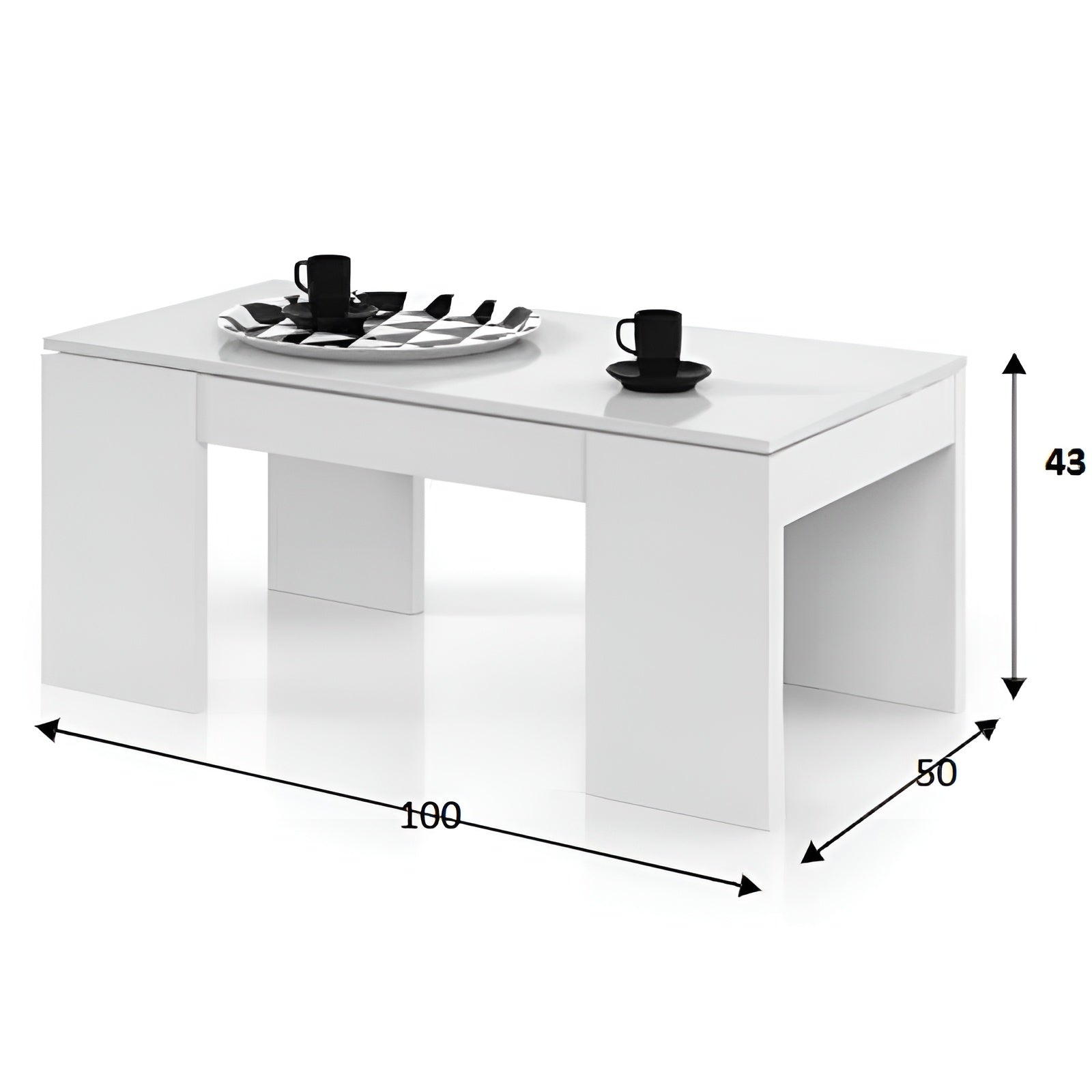 Tavolino da caffè per soggiorno, contenitore sollevabile bianco 43X100X50cm