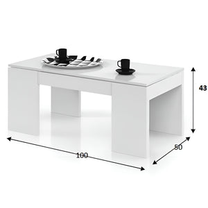 Tavolino da caffè per soggiorno, contenitore sollevabile bianco 43X100X50cm