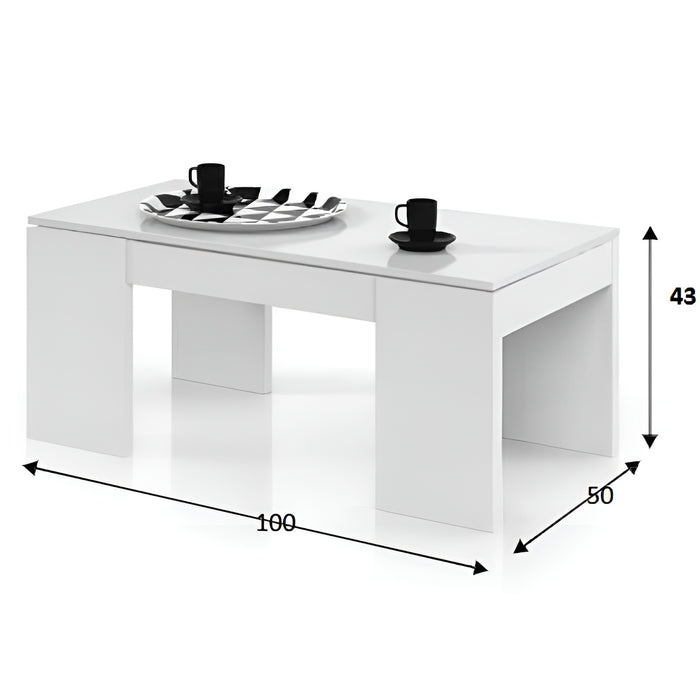 Tavolino da caffè per soggiorno, contenitore sollevabile bianco 43X100X50cm