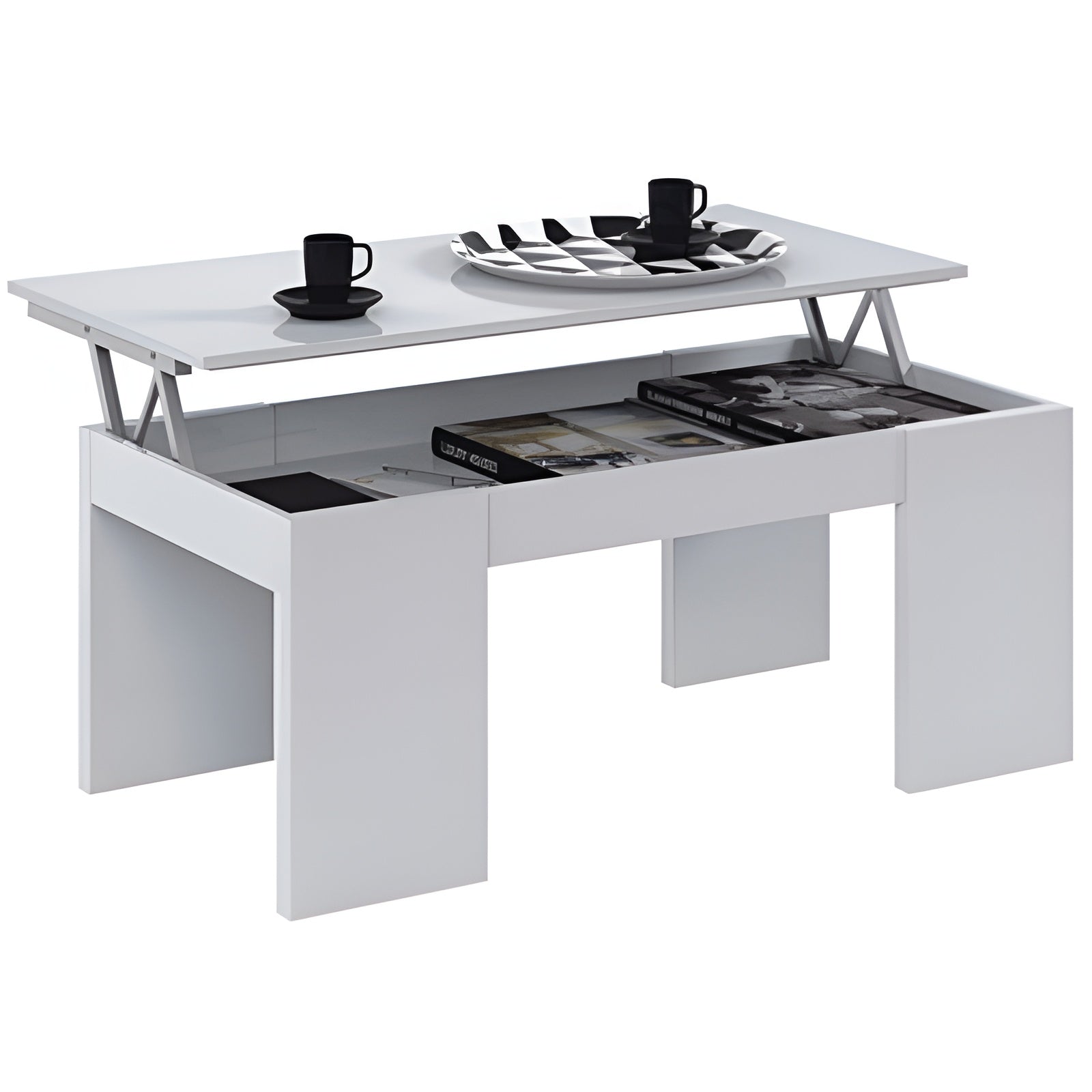 Tavolino da caffè per soggiorno, contenitore sollevabile bianco 43X100X50cm