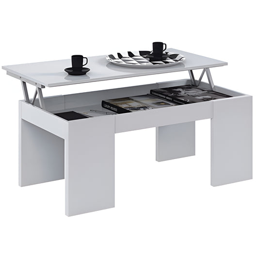 Tavolino da caffè per soggiorno, contenitore sollevabile bianco 43X100X50cm