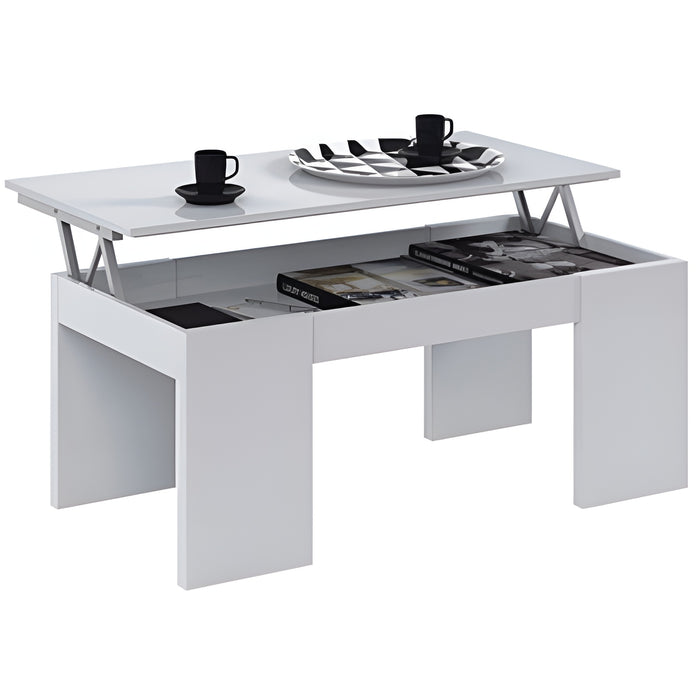Tavolino da caffè per soggiorno, contenitore sollevabile bianco 43X100X50cm
