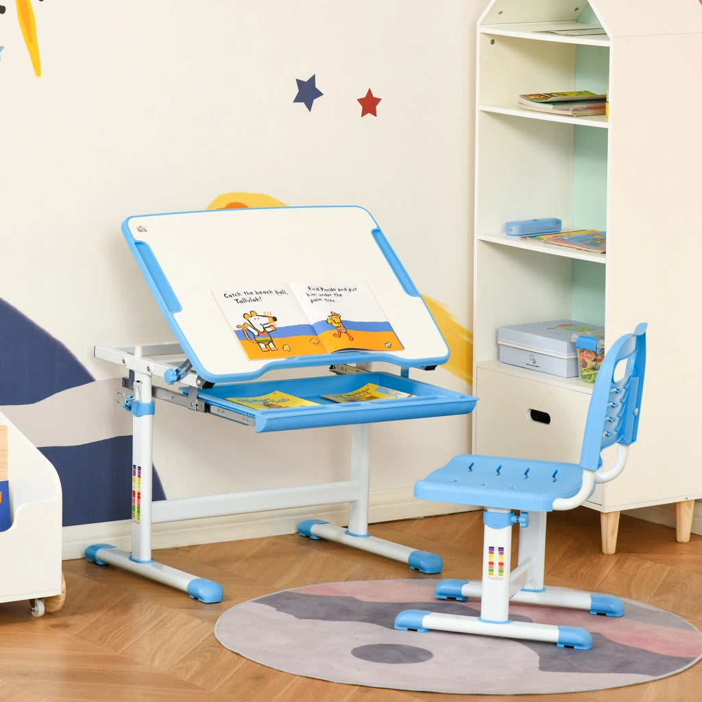 Scrivania bambini regolabile con sedia ¨C zephmum ¨C blu 66x47x77 cm