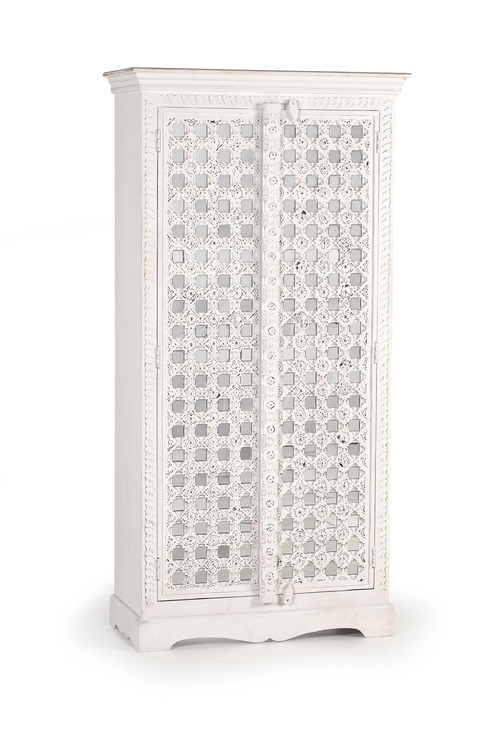 Armadio a due ante in massello di mango intagliato 