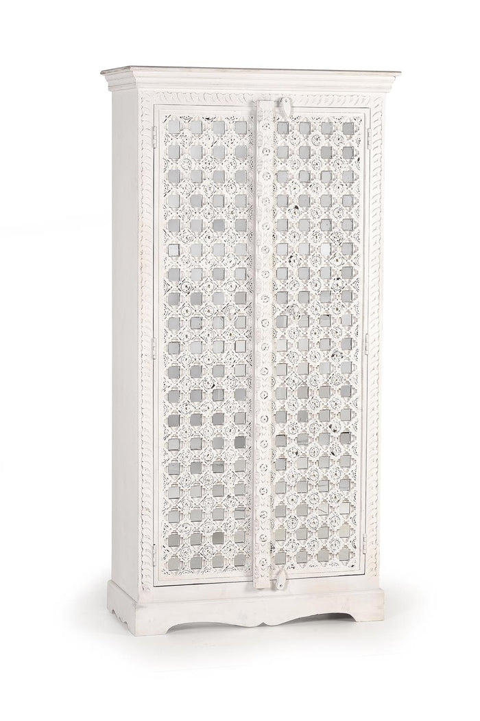 Armadio a due ante in massello di mango intagliato 