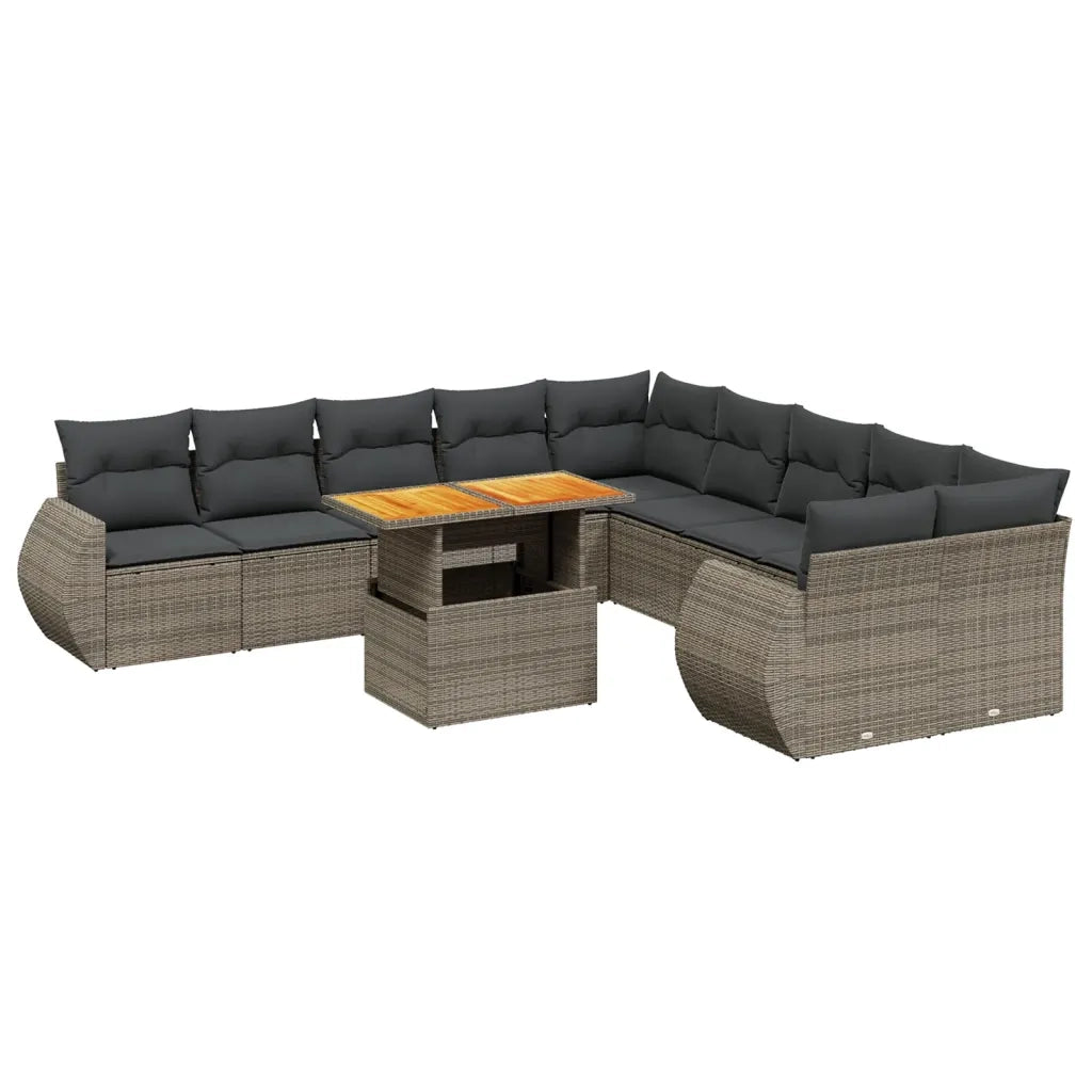Set Divani da Giardino 11 pz con Cuscini in Polyrattan Grigio 3272390