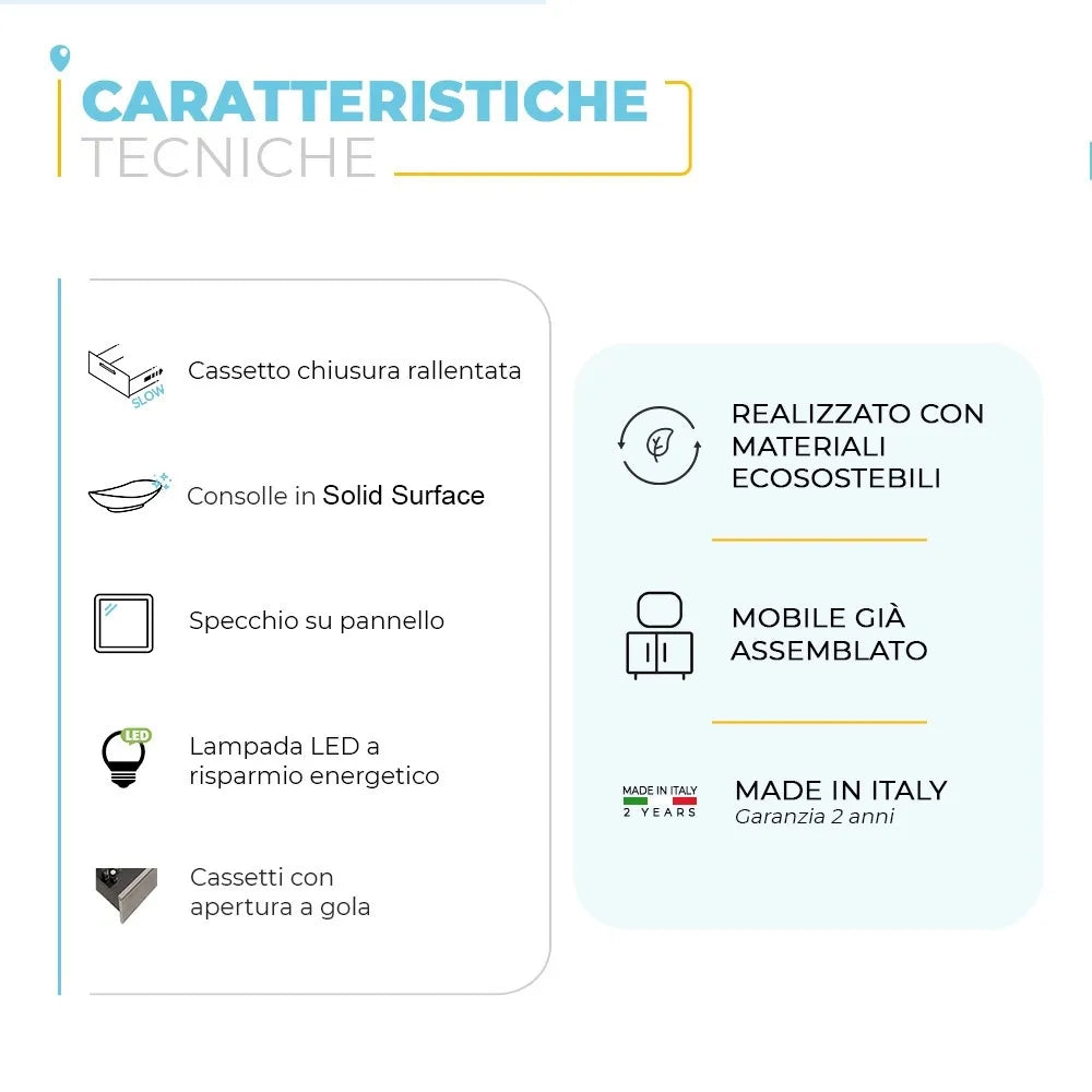 Mobile bagno sospeso 100 cm Master bianco con lavabo e specchio