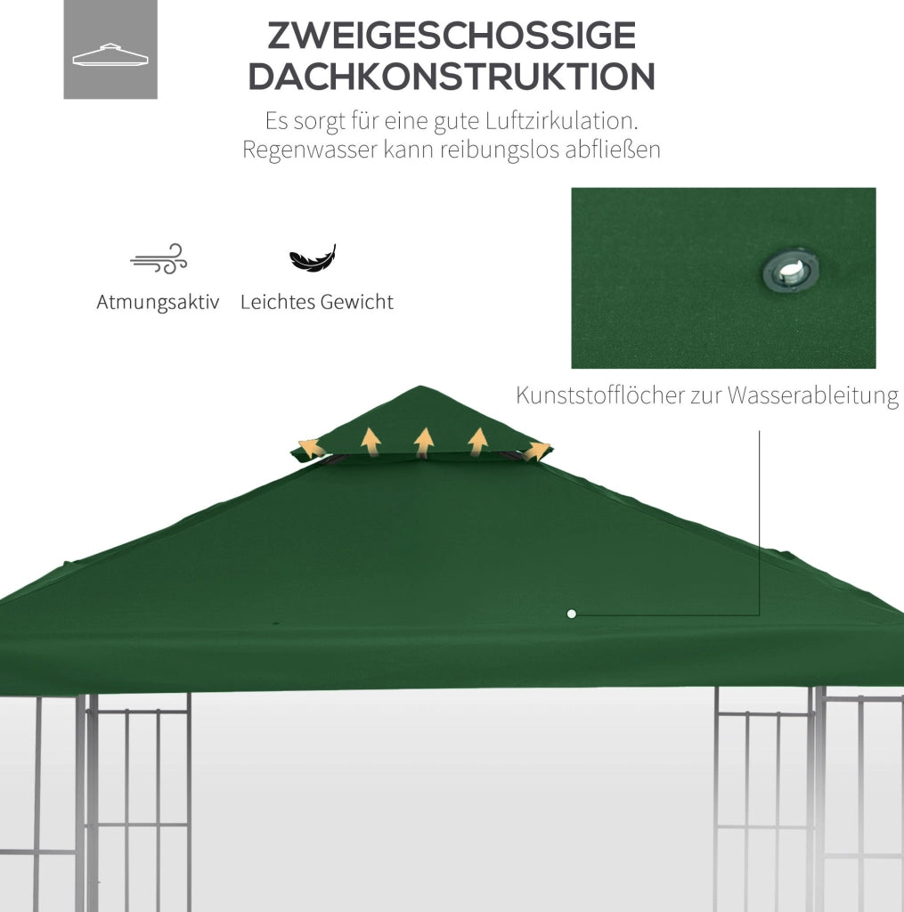 Telo di ricambio doppio verde 3 x 3 m in poliestere per gazebo