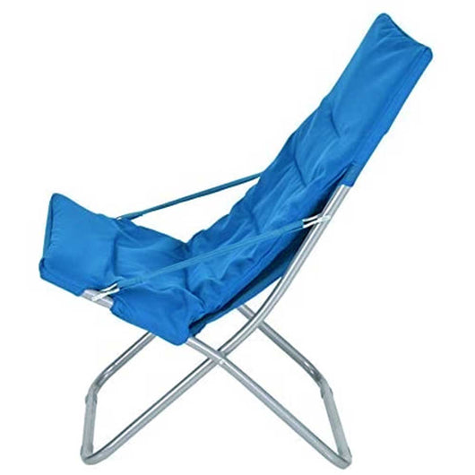 Spiaggina Sedia Canapone In Acciaio Tessuto Imbottito Pieghevole Relax Blu