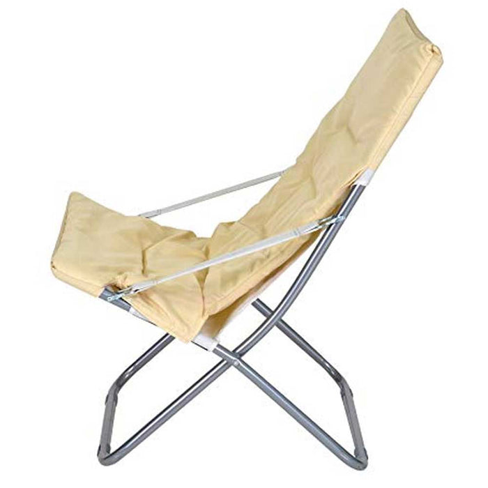 Spiaggina Sedia Canapone In Acciaio Tessuto Imbottito Pieghevole Relax Beige