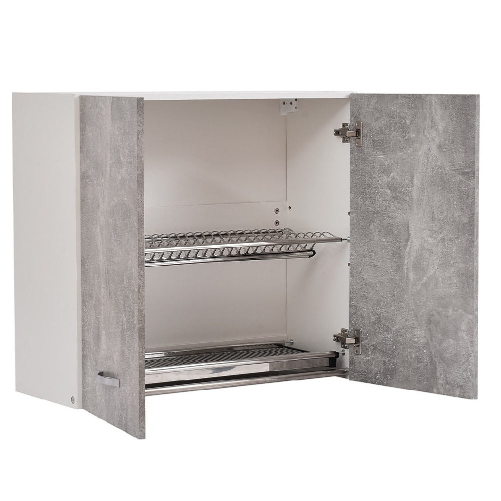 Pensile da Cucina Scolapiatti Sistema Raccogli Gocce Mobile Colore Grigio 80cm