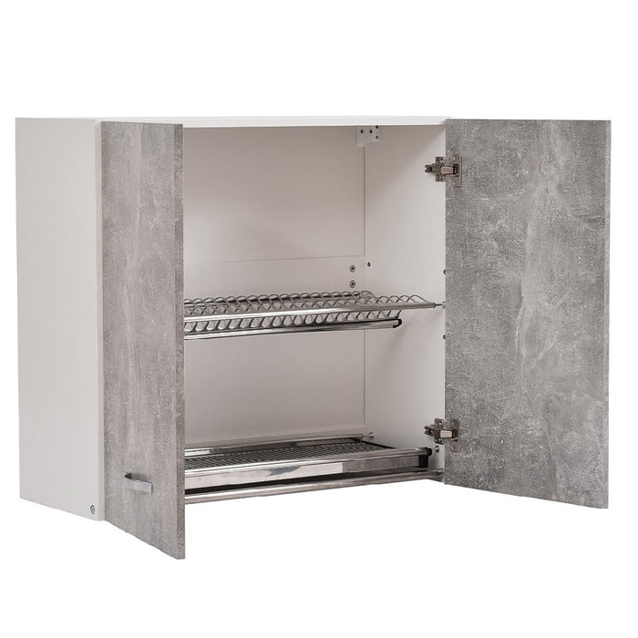 Pensile da Cucina Scolapiatti Sistema Raccogli Gocce Mobile Colore Grigio 80cm