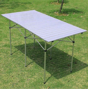 Tavolo Salvaspazio Arrotolabile Alluminio 70 X 140 H70 Giardino Picnic Campeggio Mare