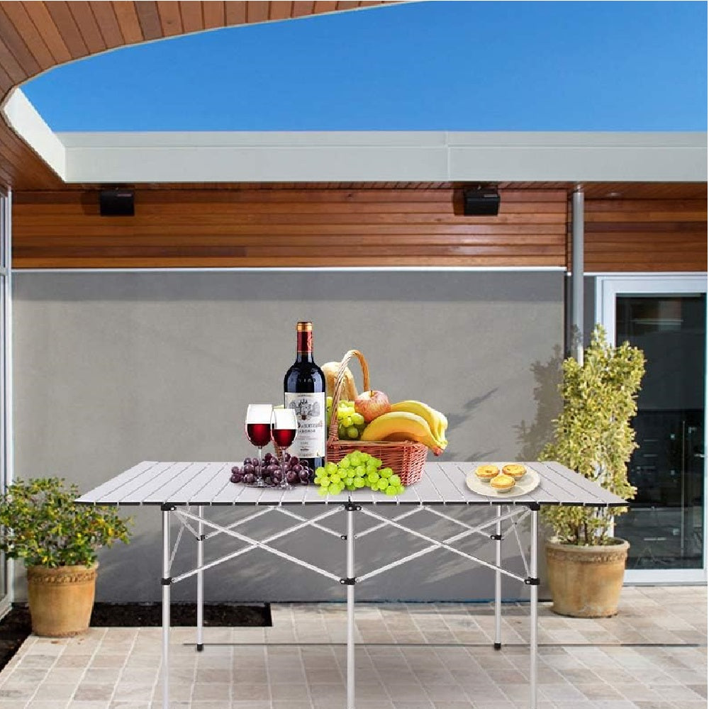 Tavolo Salvaspazio Arrotolabile Alluminio 70 X 140 H70 Giardino Picnic Campeggio Mare