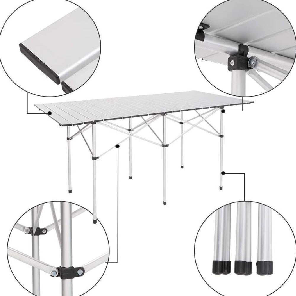 Tavolo Salvaspazio Arrotolabile Alluminio 70 X 140 H70 Giardino Picnic Campeggio Mare