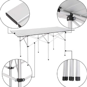 Tavolo Salvaspazio Arrotolabile Alluminio 70 X 140 H70 Giardino Picnic Campeggio Mare