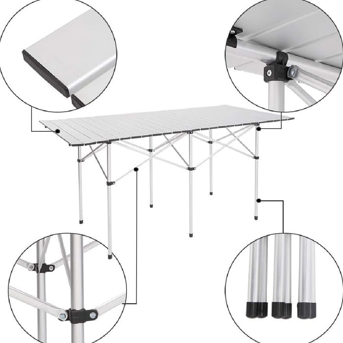 Tavolo Salvaspazio Arrotolabile Alluminio 70 X 140 H70 Giardino Picnic Campeggio Mare